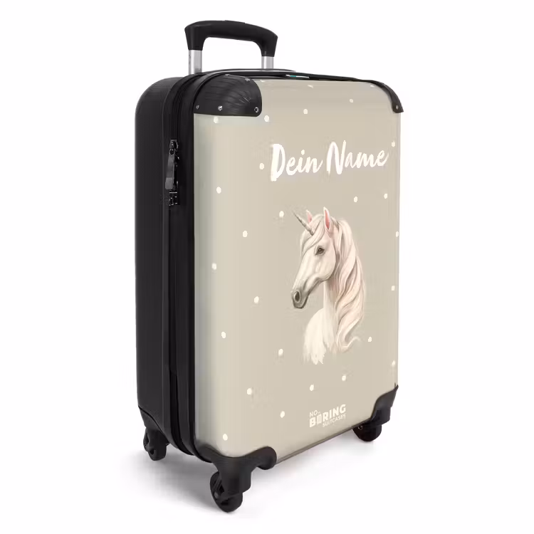 Koffer mit Name - Einhorn umgeben von Polka Dots in neutralen Farben — 2