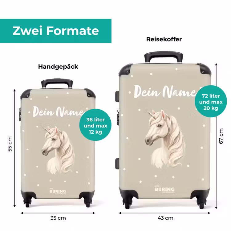 Koffer mit Name - Einhorn umgeben von Polka Dots in neutralen Farben — 7