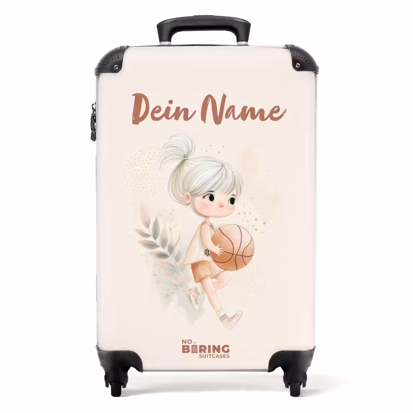 Koffer mit Name - Mädchen mit einem Basketball in neutralen Farben — 1