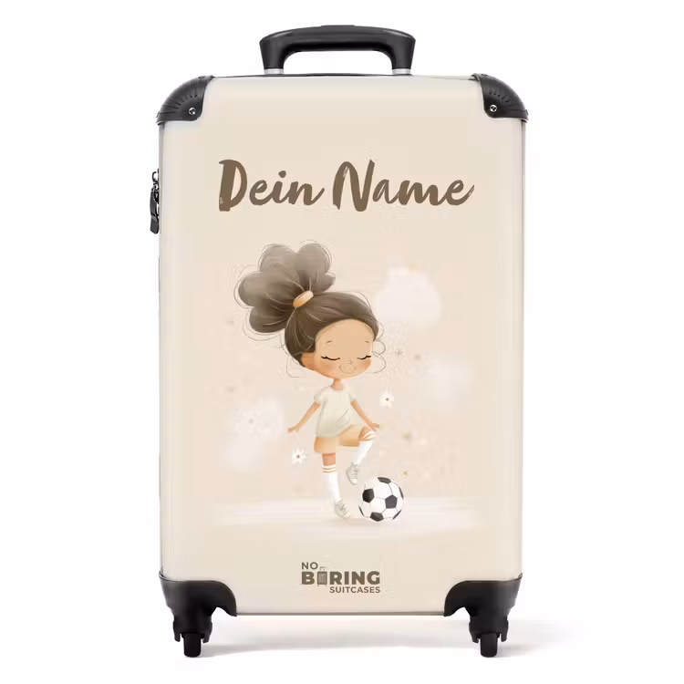 Koffer mit Name - Mädchen mit einem Fussball in Beigen Farben — 1