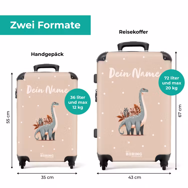 Koffer mit Name - Blauer Dinosaurier auf beigefarbenem Tupfenhintergrund — 6