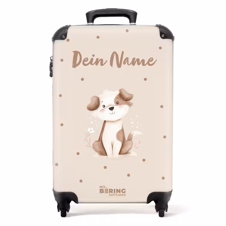 Koffer mit Name - Hundewelpe umgeben von braunen Punkten — 1