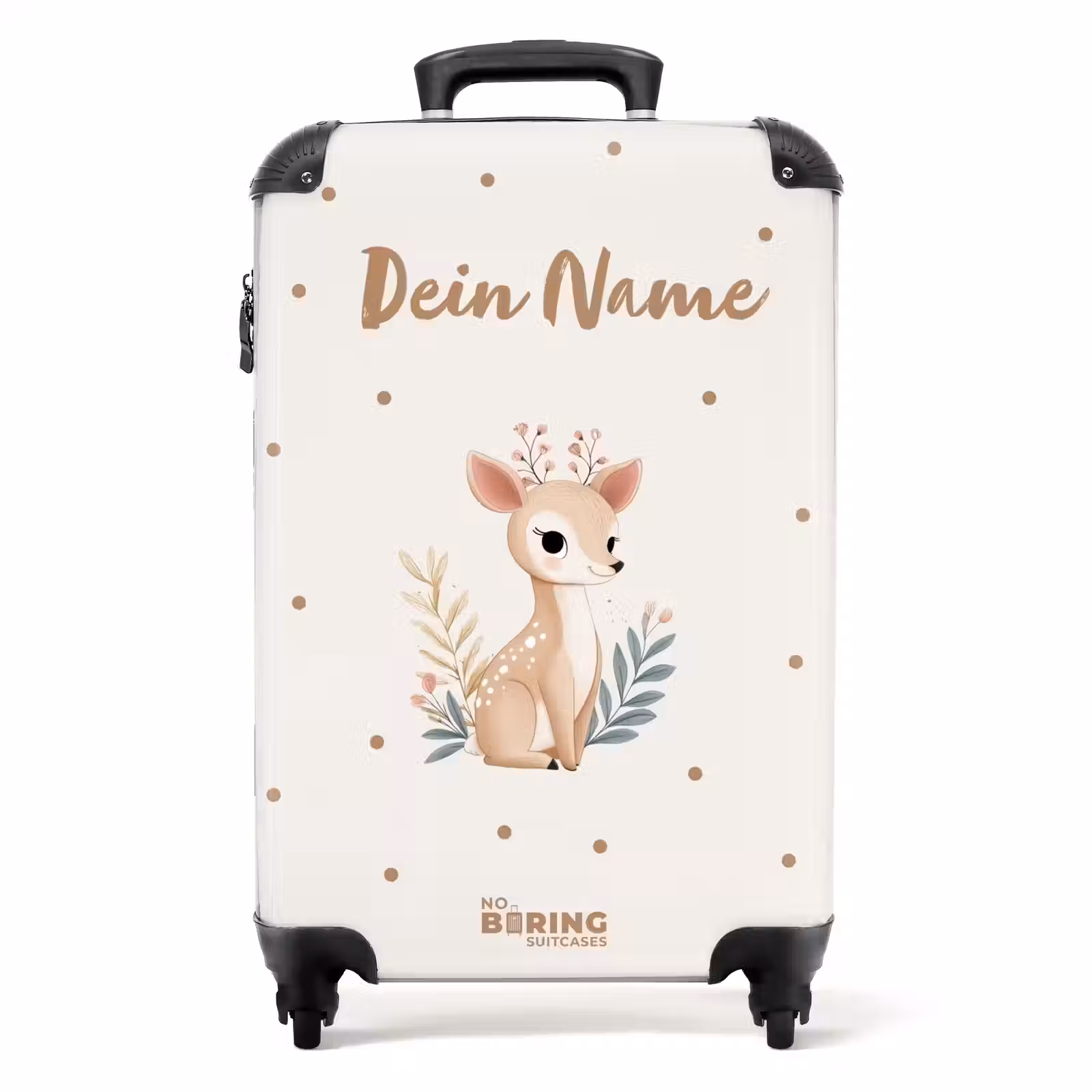 Koffer mit Name - Kleine Rehe mit Pflanzen in einem Feld voller Punkte — 1