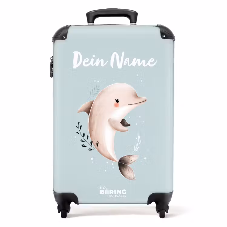 Koffer mit Name - Beigefarbener Delphin in blauem Wasser — 1