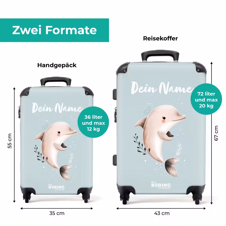 Koffer mit Name - Beigefarbener Delphin in blauem Wasser — 7