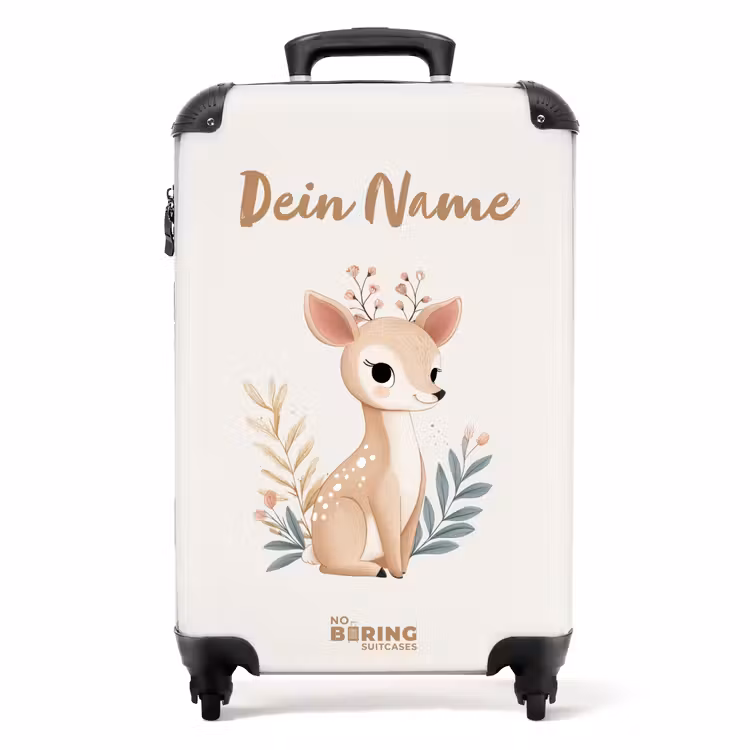 Koffer mit Name - Kleine Rehe umgeben von Pflanzen in Beigetönen — 1
