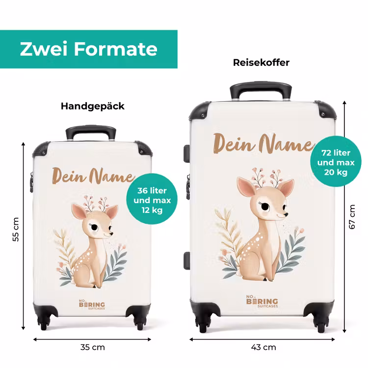 Koffer mit Name - Kleine Rehe umgeben von Pflanzen in Beigetönen — 7