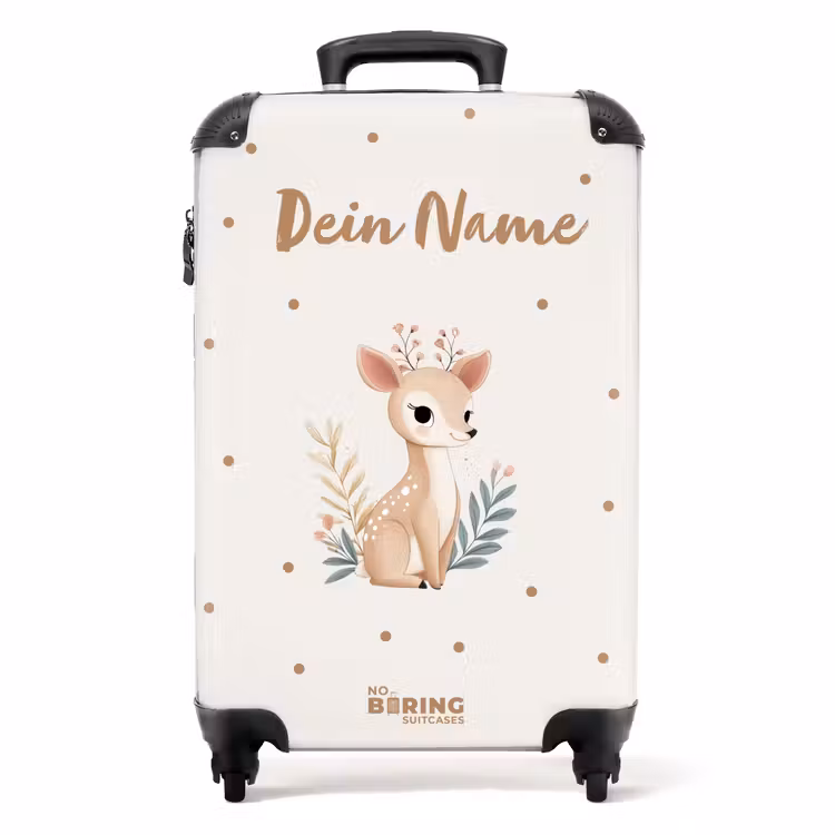 Koffer mit Name - Kleine Rehe mit Pflanzen in einem Feld voller Punkte — 1