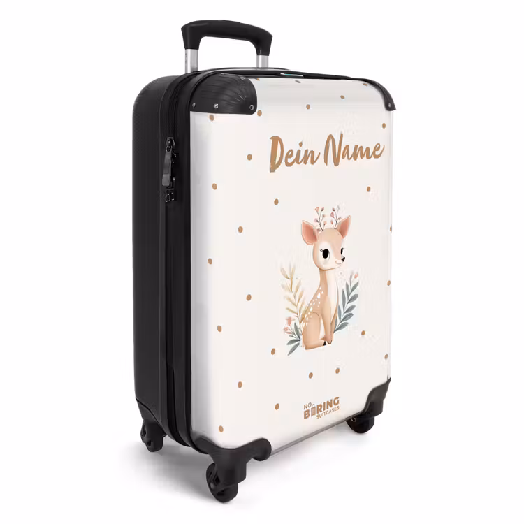 Koffer mit Name - Kleine Rehe mit Pflanzen in einem Feld voller Punkte — 2