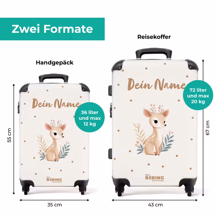 Koffer mit Name - Kleine Rehe mit Pflanzen in einem Feld voller Punkte — 7