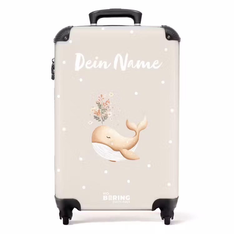 Koffer mit Name - Beigefarbener Wal in einem Meer von Blumen — 2