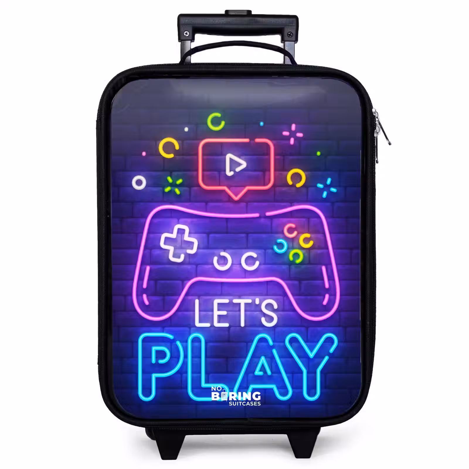 Kinderkoffer - Neon-Controller vor einer Backsteinmauer — 1
