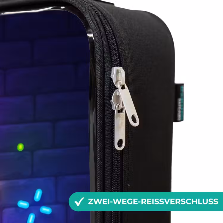 Kinderkoffer - Neon-Controller vor einer Backsteinmauer — 6