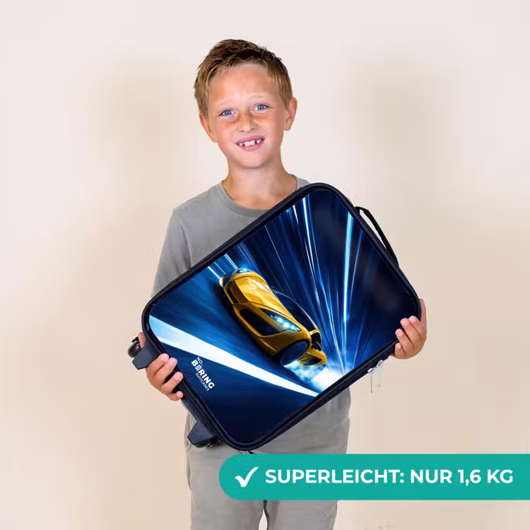 Kinderkoffer - Gelber Sportwagen im Lichttunnel der Geschwindigkeit — 2