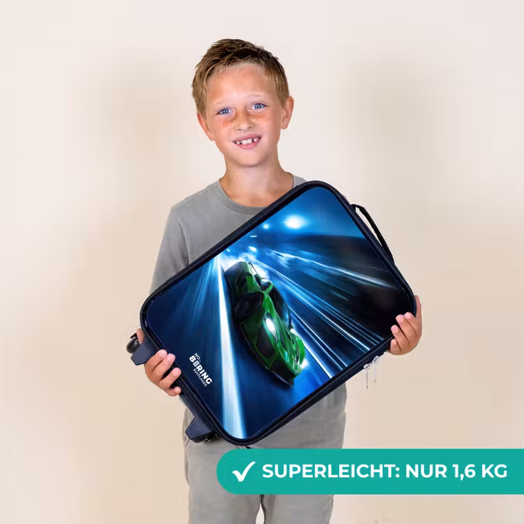 Kinderkoffer - Grünes Superauto blinkt durch Neonlichter — 2
