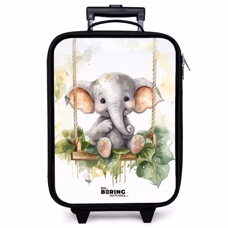 Kinderkoffer - Junger Elefant auf einer Schaukel Aquarellzeichnung — 1