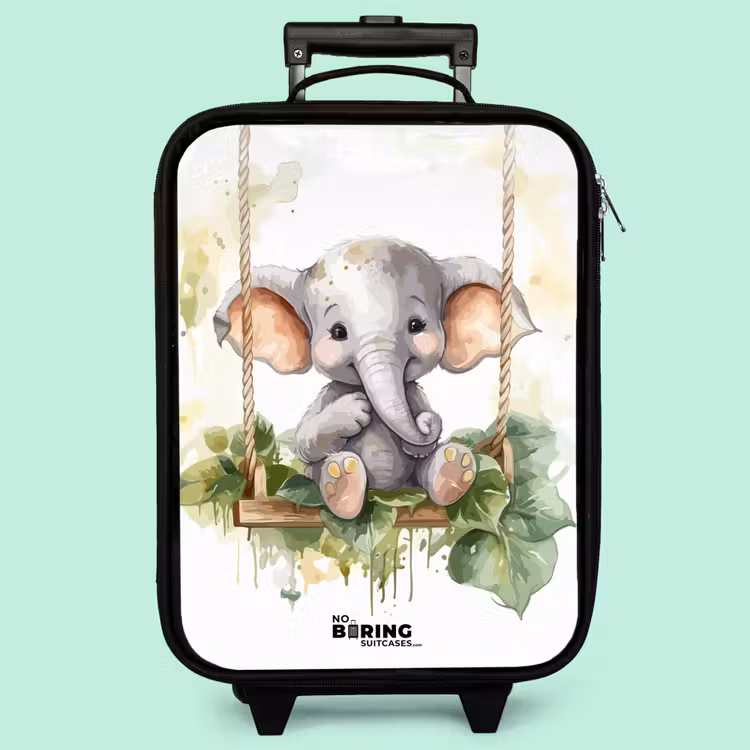 Kinderkoffer - Junger Elefant auf einer Schaukel Aquarellzeichnung — 3