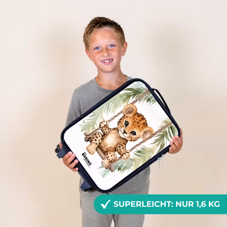 Kinderkoffer - Leopardenjunges auf einer Schaukel Aquarellillustration — 2