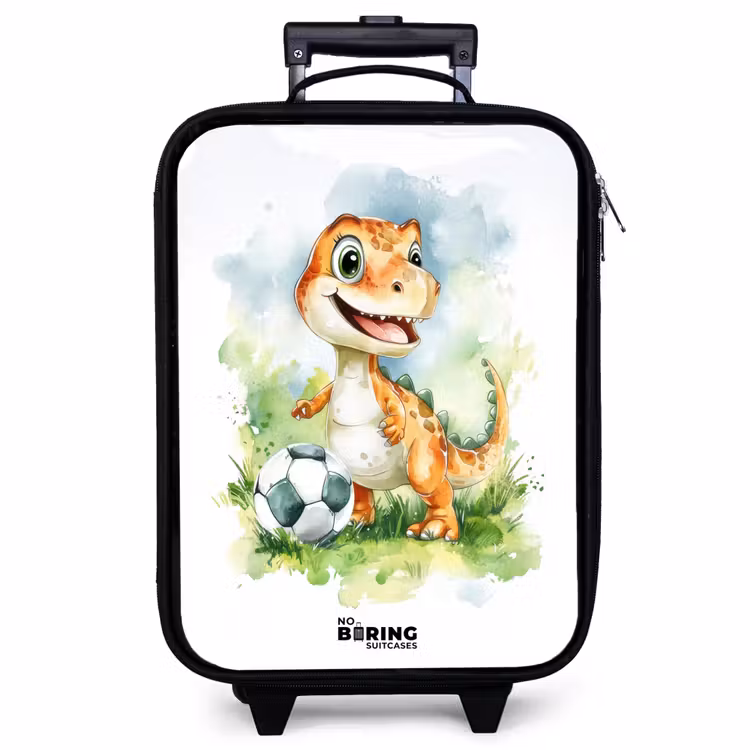 Kinderkoffer - Dino mit Fußball im bunten Feld — 1