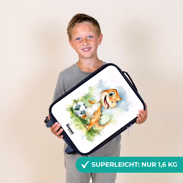 Kinderkoffer - Dino mit Fußball im bunten Feld — 2