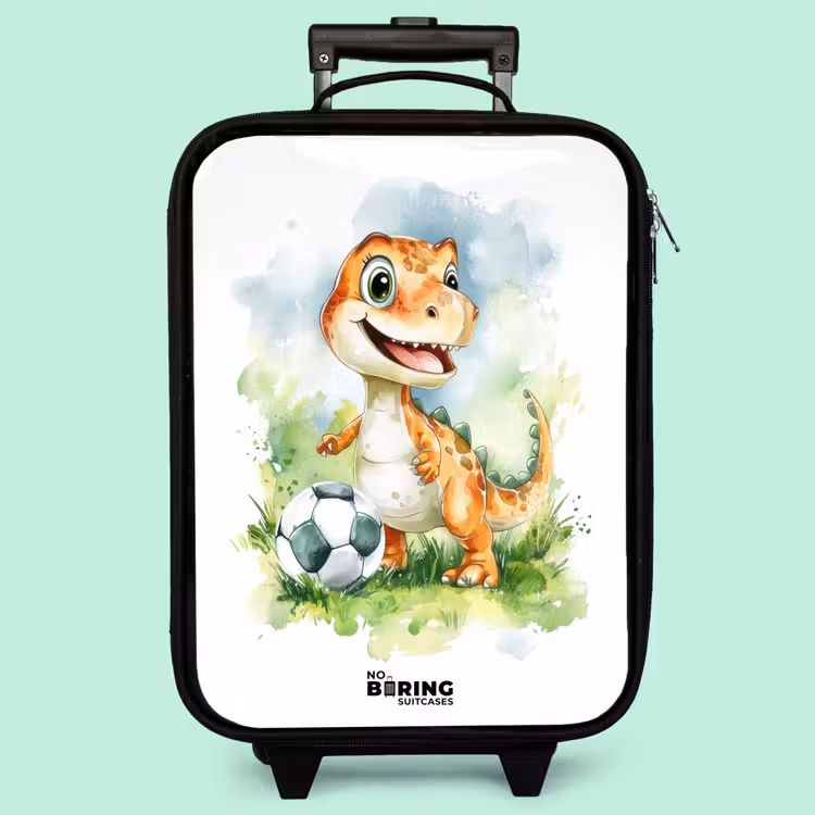 Kinderkoffer - Dino mit Fußball im bunten Feld — 3