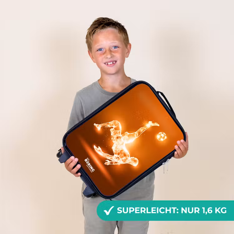 Kinderkoffer - Orangefarbener Leichtfußballer im Schwebemoment — 2