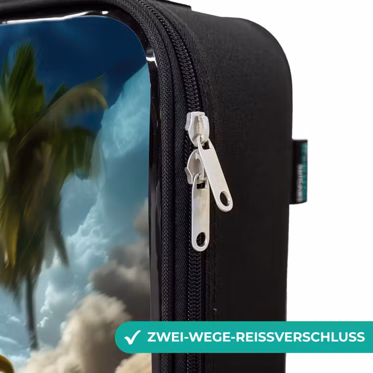 Kinderkoffer - Roter Sportwagen mit Dino rast durch tropischen Strand — 6