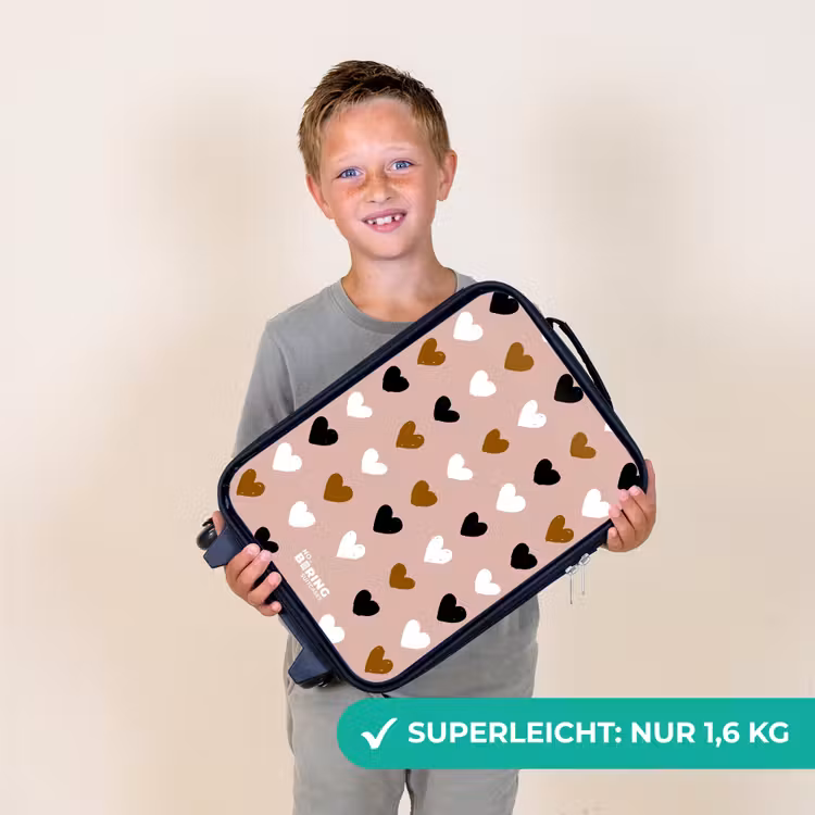 Kinderkoffer - Schwarzes, weißes und braunes Herzmuster auf altrosa Hintergrund — 2