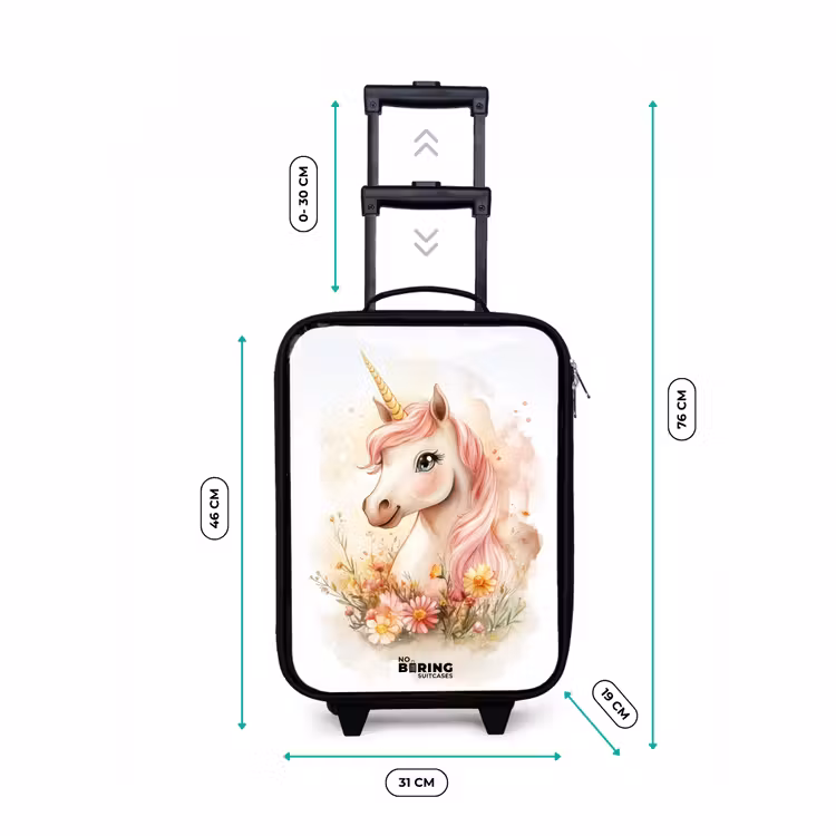 Kinderkoffer - Einhorn mit rosa Mähne zwischen pastellfarbenen Blumen — 7