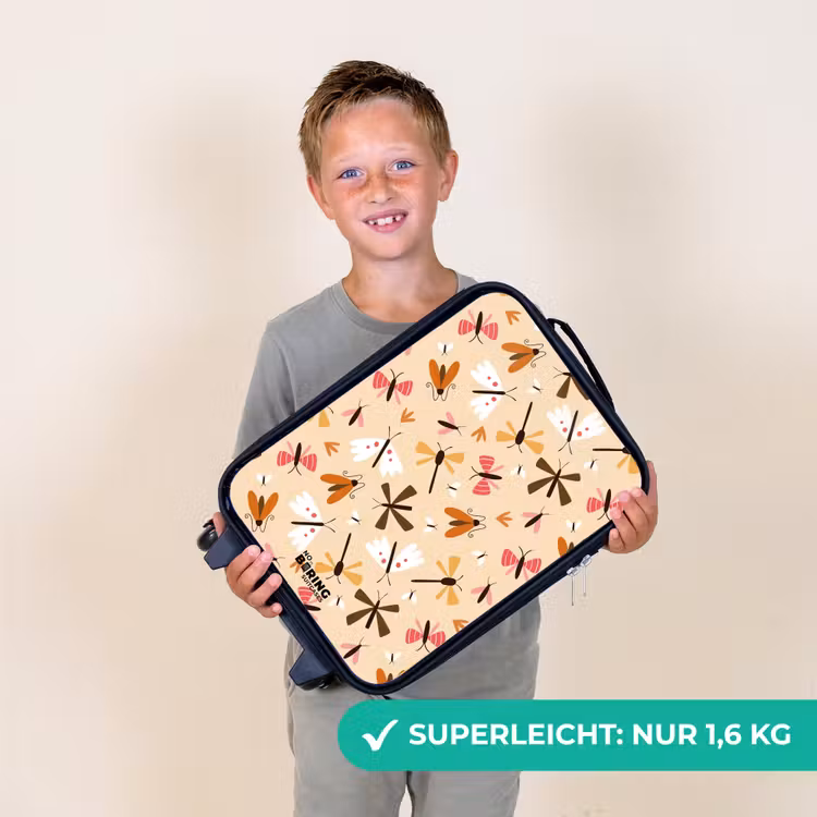 Kinderkoffer - Insektenmuster in Braun, Rosa und Orange auf beigem Hintergrund — 2