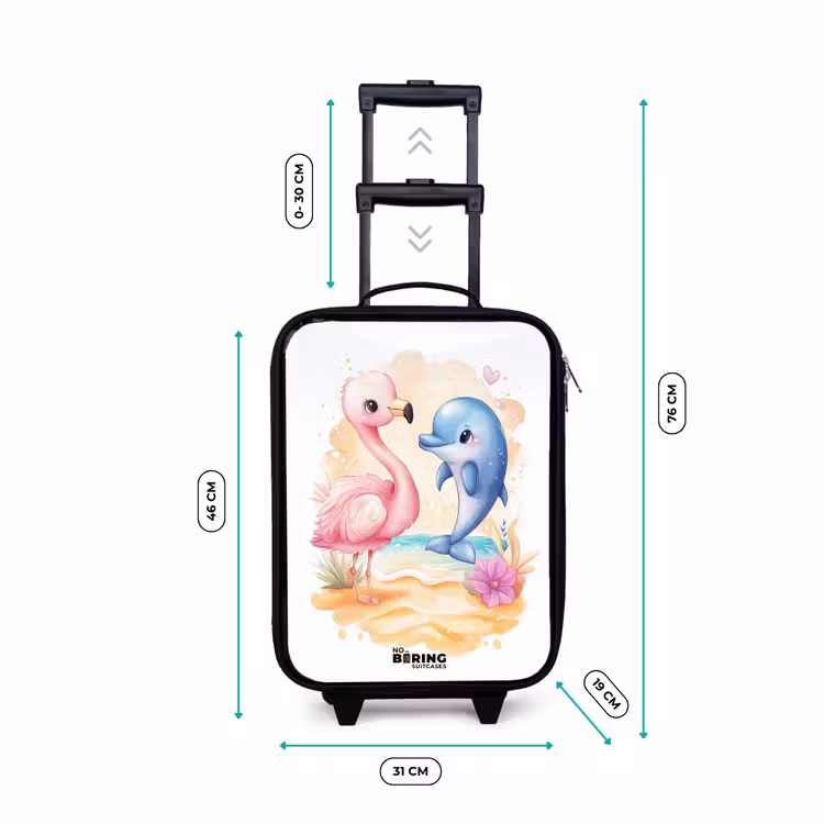 Kinderkoffer - Rosa Flamingo und blauer Delfin am Strand — 7
