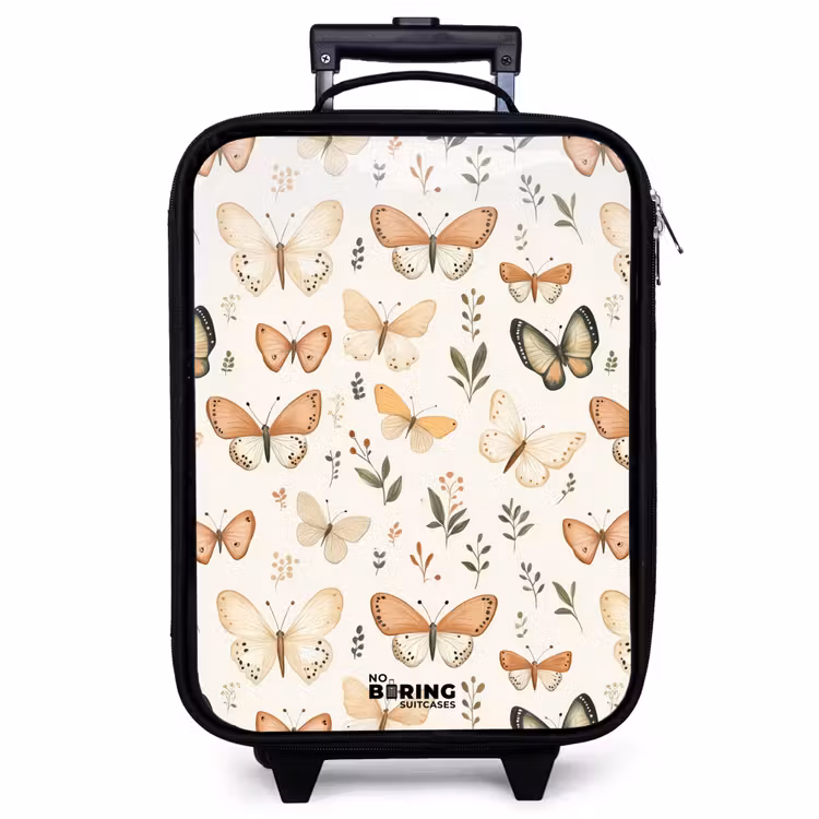 Kinderkoffer - Schmetterlinge in Beige- und Orangetönen zwischen grünen Blättern — 1