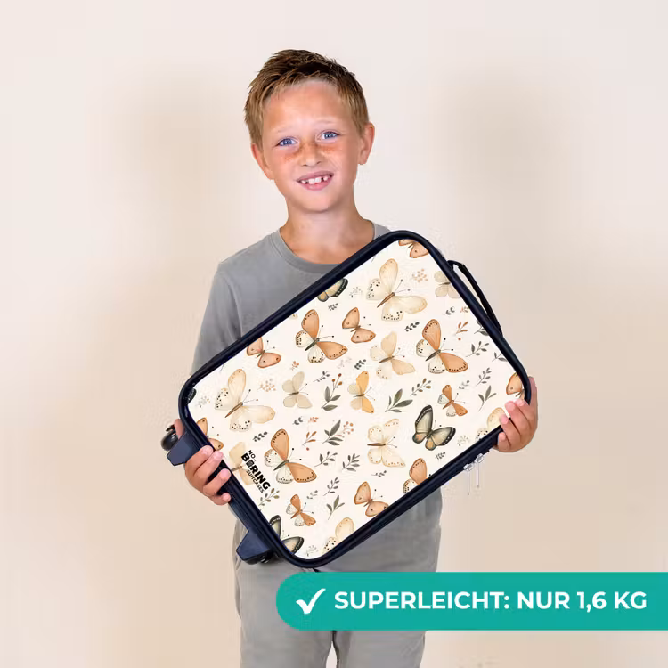 Kinderkoffer - Schmetterlinge in Beige- und Orangetönen zwischen grünen Blättern — 2