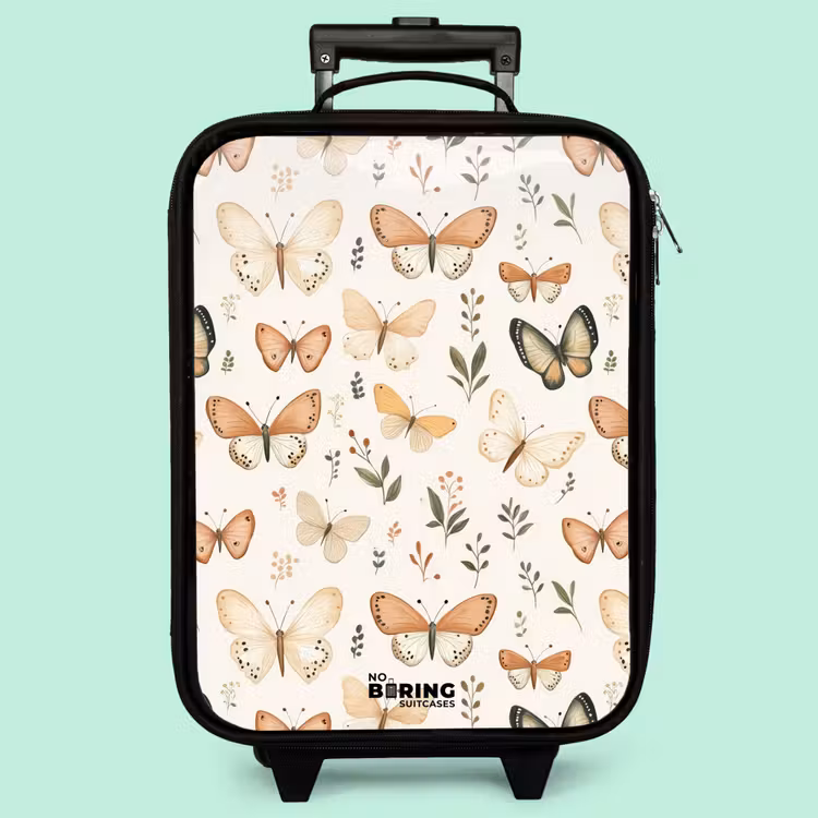 Kinderkoffer - Schmetterlinge in Beige- und Orangetönen zwischen grünen Blättern — 3