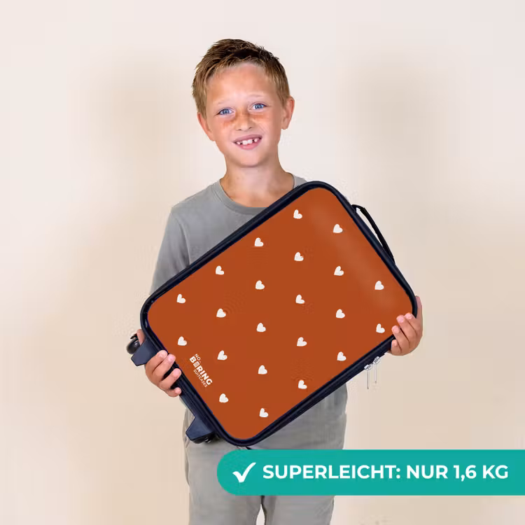Kinderkoffer - Weißes Herzmuster auf orange-braunem Hintergrund — 2