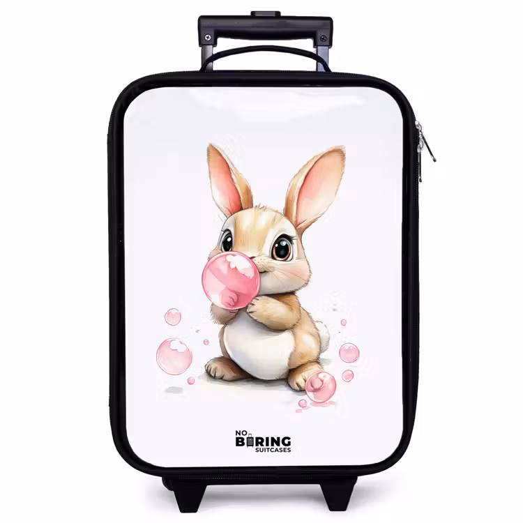 Kinderkoffer - Brauner Hase mit rosa Blasen — 1