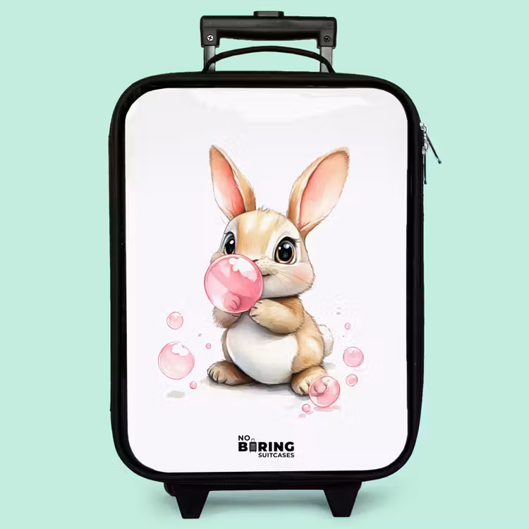 Kinderkoffer - Brauner Hase mit rosa Blasen — 3