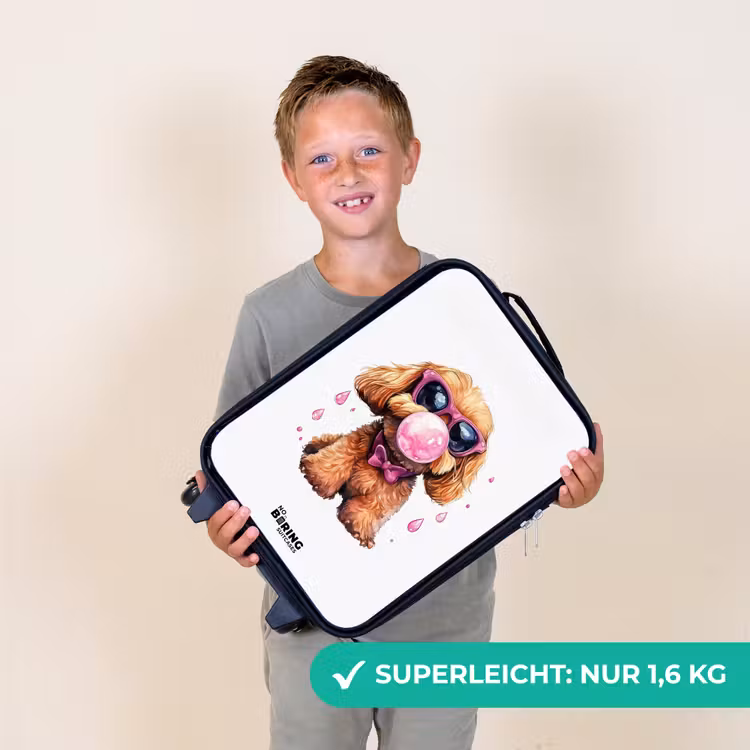 Kinderkoffer - Brauner Hund mit rosa Brille und Kaugummi — 2