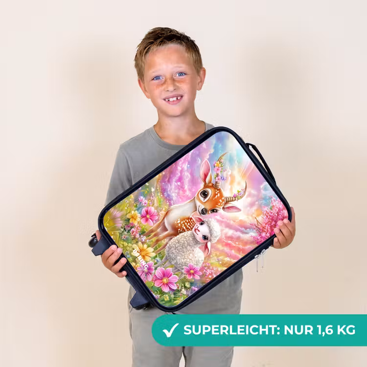 Kinderkoffer - Kleines Reh mit einem Lamm in einem pastellfarbenen Blumenfeld — 2
