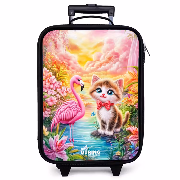 Kinderkoffer - Kätzchen mit Flamingo im tropischen Blumenparadies — 1