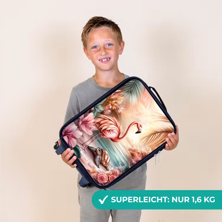 Kinderkoffer - Flamingo und Schildkröte an einem rosa Strand. — 2