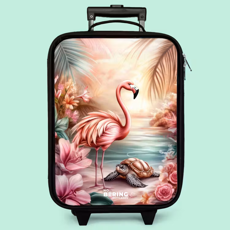 Kinderkoffer - Flamingo und Schildkröte an einem rosa Strand. — 3