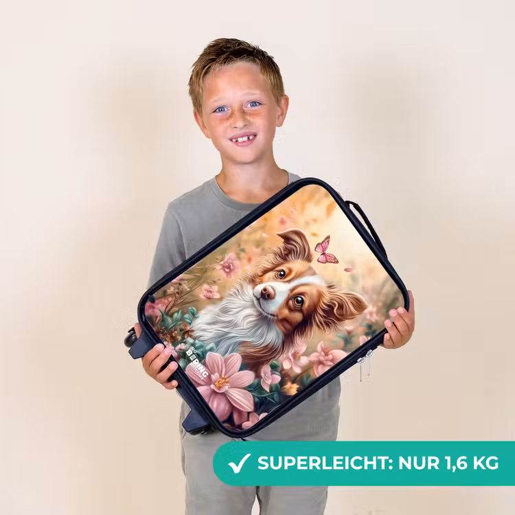 Kinderkoffer - Hund im Blumenfeld mit Schmetterlingen — 2