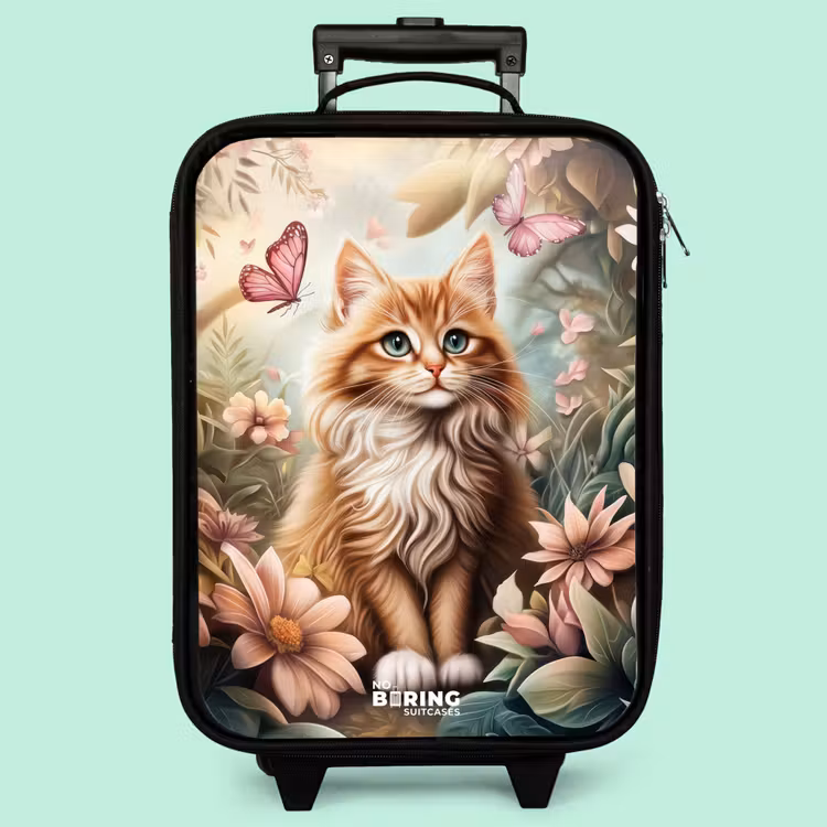 Kinderkoffer - Katze im Blumenfeld mit rosa Schmetterlingen. — 3