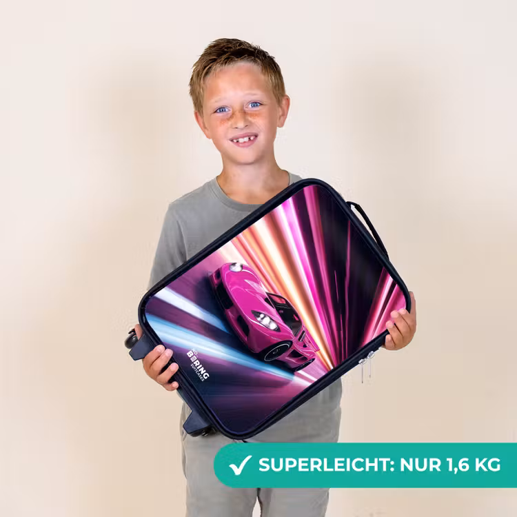 Kinderkoffer - Rosa Rennwagen blinkt durch Neonlicht — 2