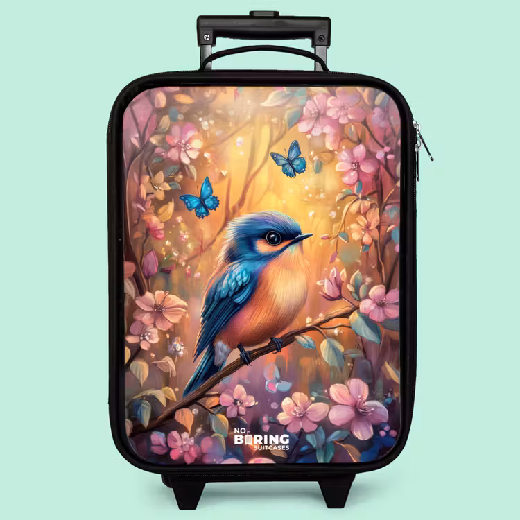 Kinderkoffer - Vogel mit Schmetterlingen im bunten Wald. — 3