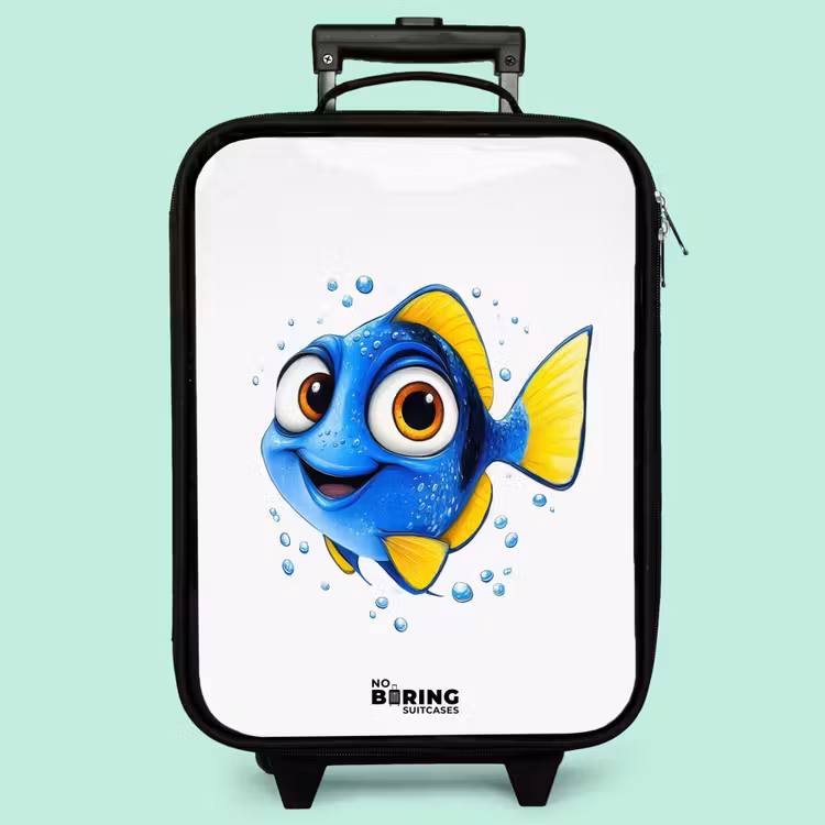 Kinderkoffer - Blauer Fisch mit gelben Flossen und glücklichem Blick — 3