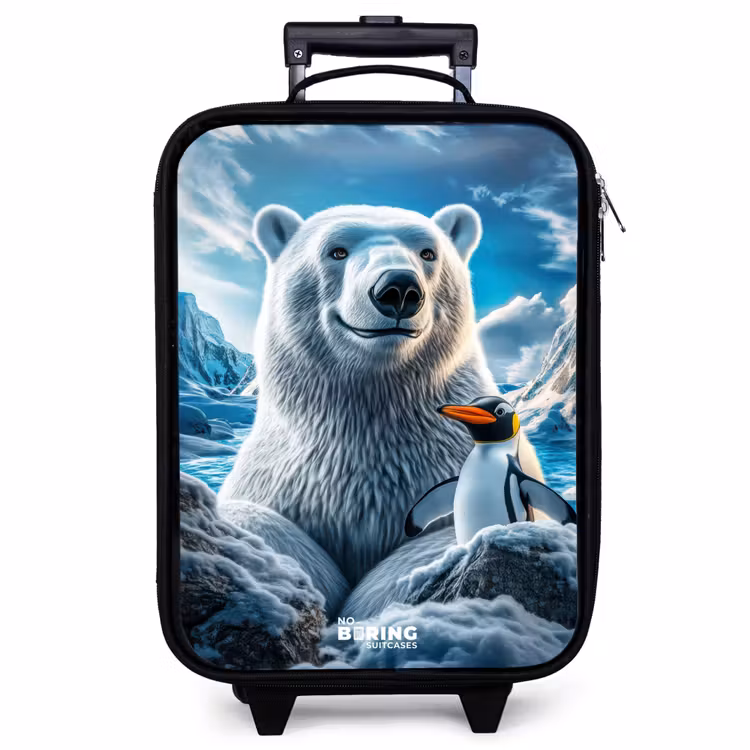Kinderkoffer - Eisbär und Pinguin in verschneiter Berglandschaft — 1