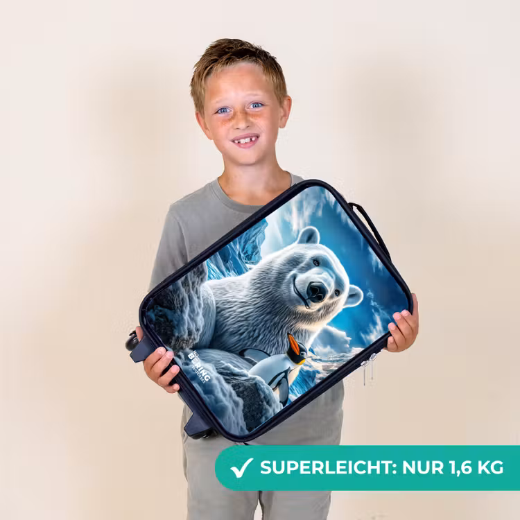 Kinderkoffer - Eisbär und Pinguin in verschneiter Berglandschaft — 2