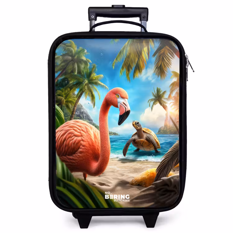 Kinderkoffer - Flamingo und Schildkröte am tropischen Strand — 1